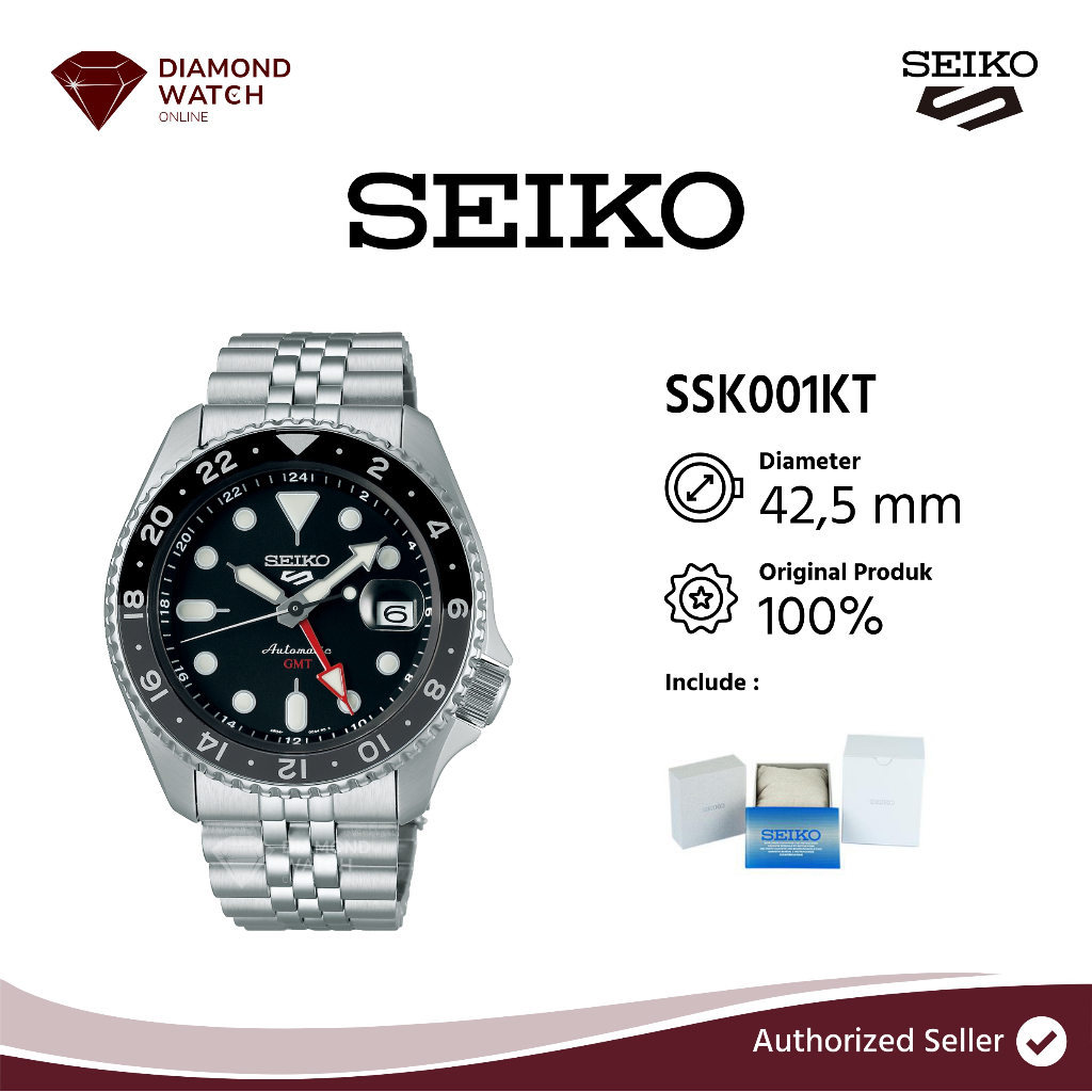 Seiko 5 Sports GMT Automatic SSK001KT SSK001 SKX Sports Style Black Grape Dial Stainless Steel Strap