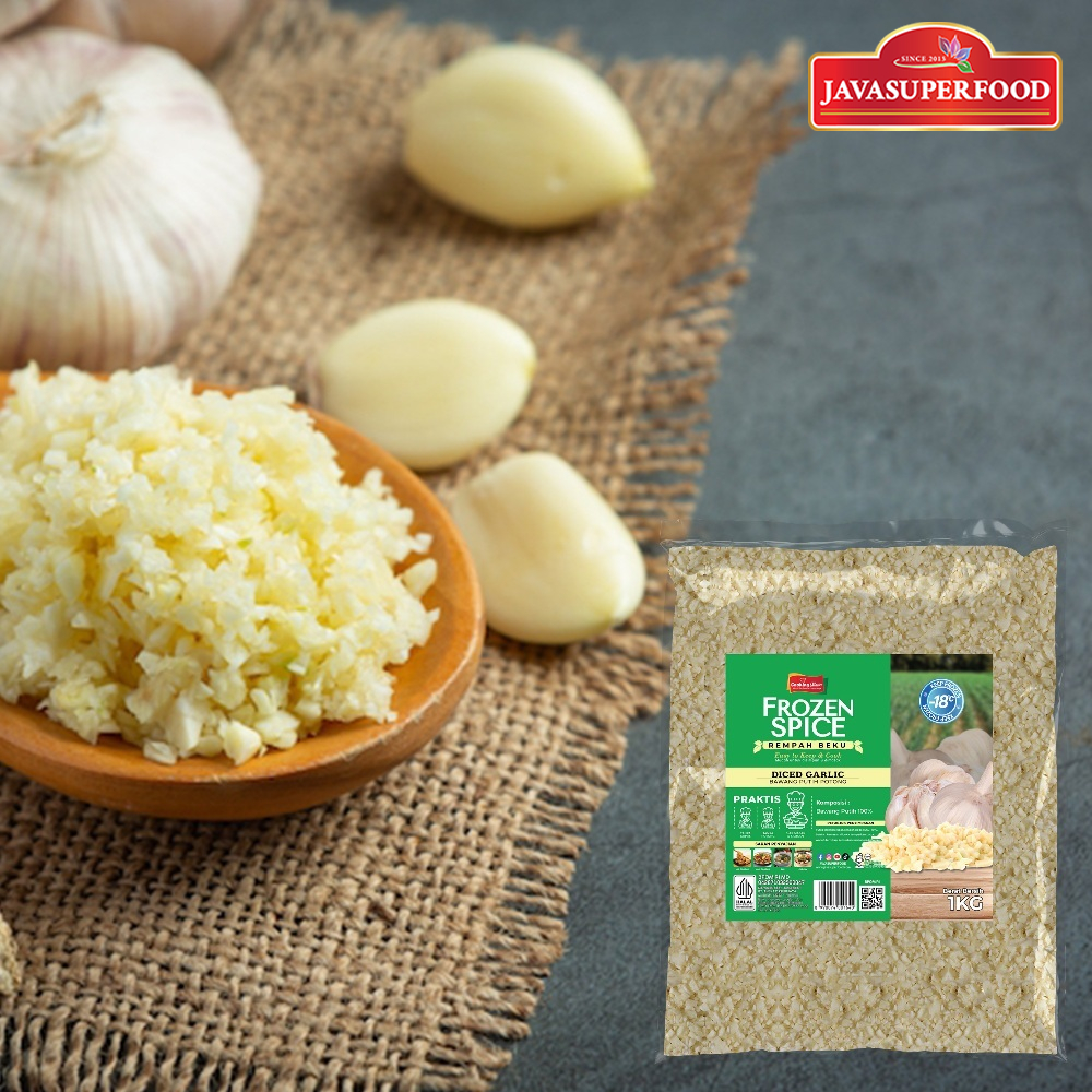 

Garlic Dice / Bawang Putih Potong / Bawang Putih Iris / Rempah beku / Frozen spice / Frozen Vege 4x4mm 500gr