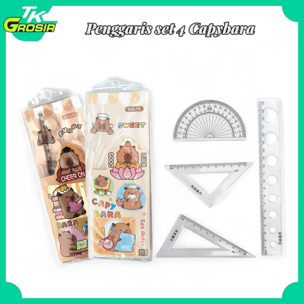 

Set Penggaris 4 in 1 (Capybara) - Busur 180°, Segitiga Siku-Siku, Segitiga Sama Kaki, Penggaris Lurus 20cm