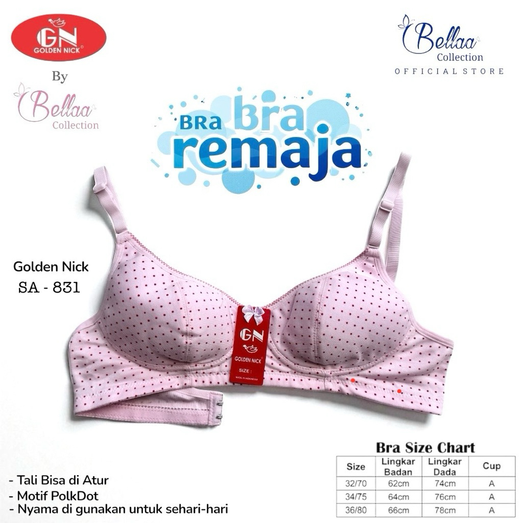 Bra Remaja Golden Nick SA-831 | Bra Polkadot Lucu Tanpa Kawat Tanpa Busa Katun Adem Cup A