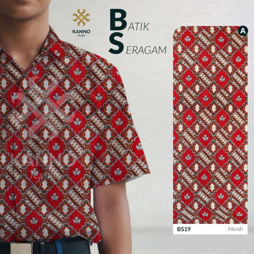 KAIN BATIK SERAGAM SEKOLAH SD BAHAN BSY SANWOS BS19 WARNA MERAH