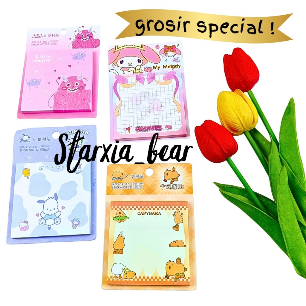 

STICKY NOTE/PEMBATAS BUKU/BOOKMARK FANCY SANRIO CAPYBARA LOOPY GROSIR 1 LUSIN 12 PCS