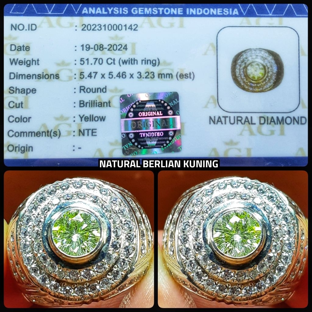 batu berlian kuning asli banjar indonesia + ring perak mewah