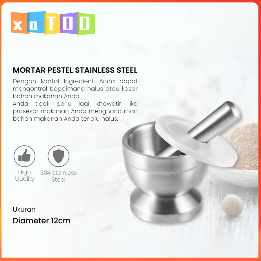Cobek Stainless / Ulekan Stainless / Tumbukan Bumbu Dapur Dengan Tutup/Mortar Alu Tumbukan Bumbu Oba