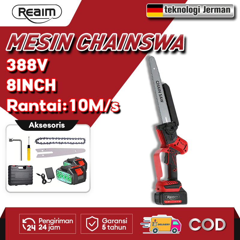 Reaim Gergaji listrik Gergaji baterai8"Gergaji Rantai Elektrik Portable Genggam Lithiummini Chainsaw