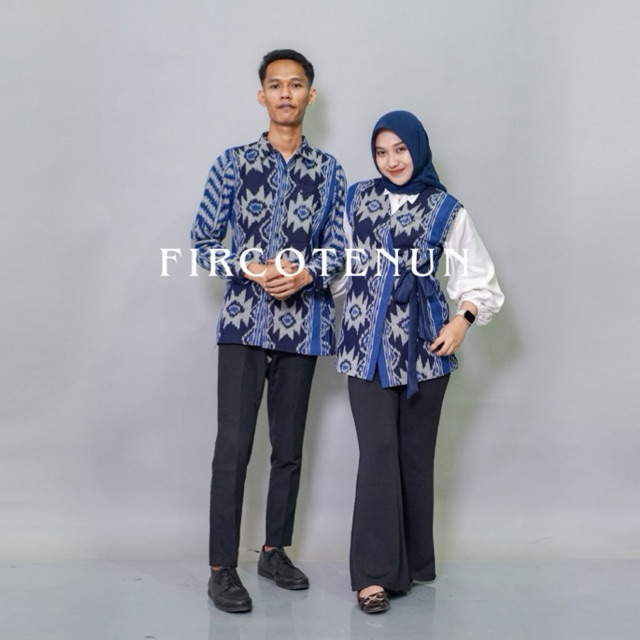 Couple Tenun Aruna - Vest Tenun Wanita & Kemeja Tenun Pria Modern Elegan
