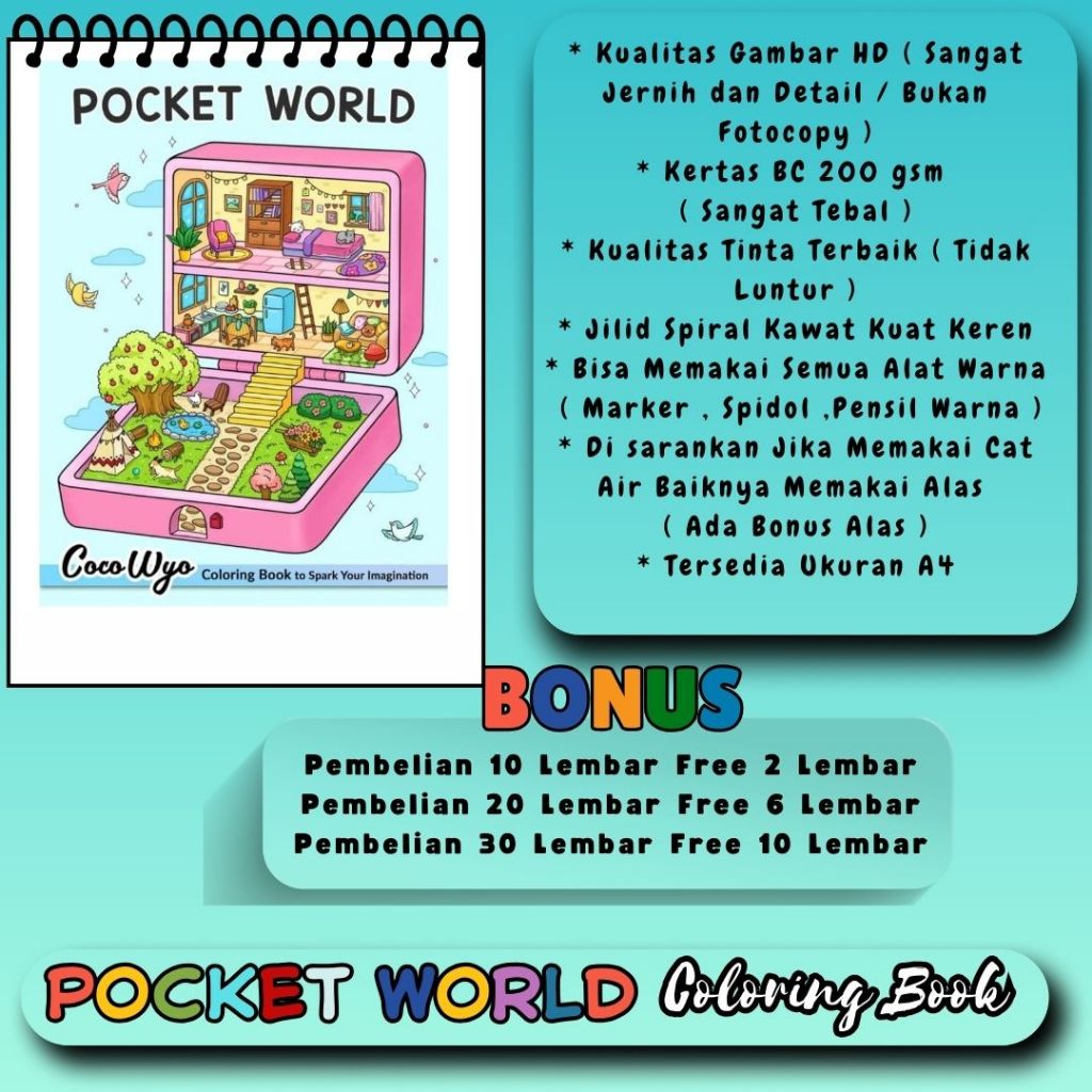 

Buku Mewarnai Tema Terbaru POCKET WORLD To Spark Your Imagination Coloring Book For Cozy Girl Premium Kertas 200 gsm Tebal Sketsa Gambar Jelas Sudah HD Jernih