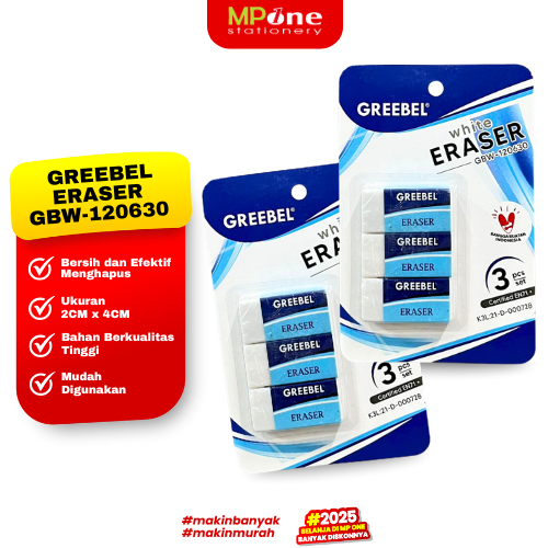 

Grebeel Penghapus Putih Tanggung Isi 3PCS GBW-120630 / Eraser Pencil / Penghapus Pensil Stip GREEBEL