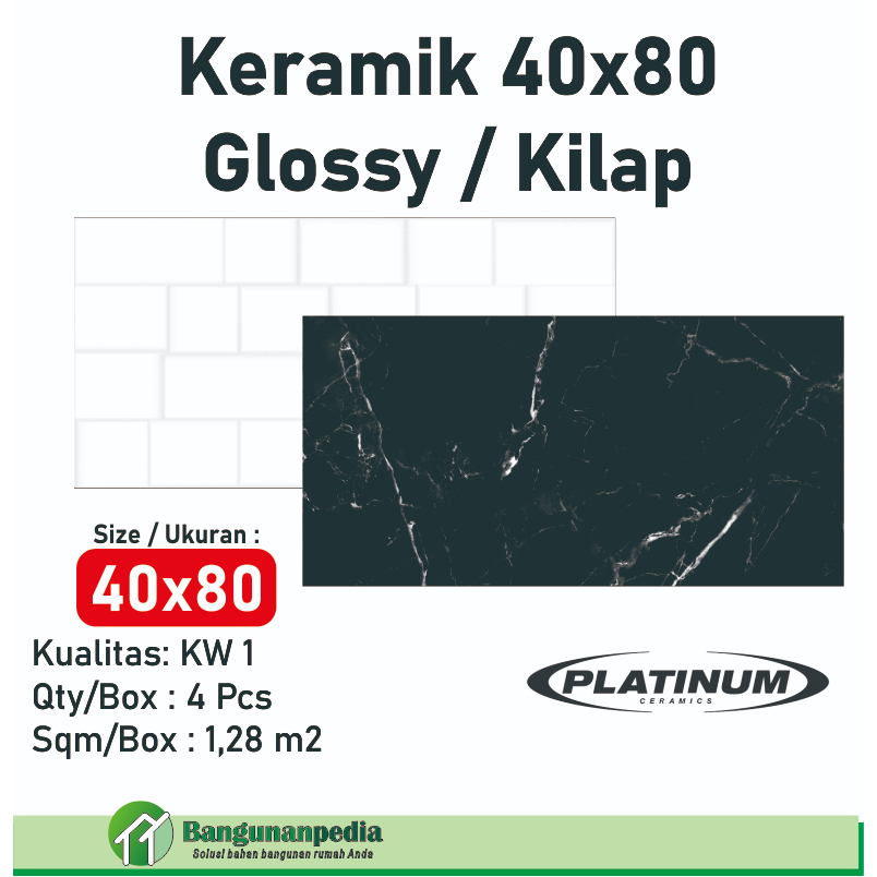 Keramik Dinding 40x80 Platinum Kw 1 Glossy / Kilap