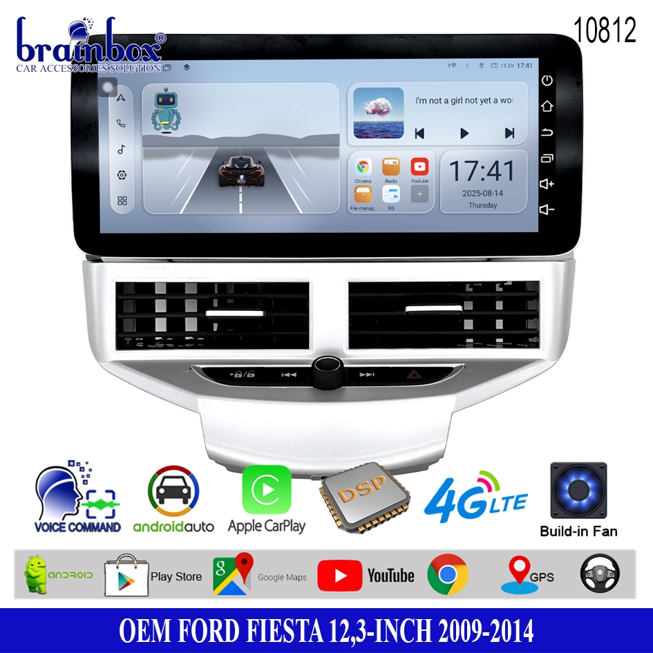 Brainbox Headunit Android 12,3 Inch Ford Fiesta 2009-2014 8GB + 128GB Head Unit TV Mobil 2 Din Doubl