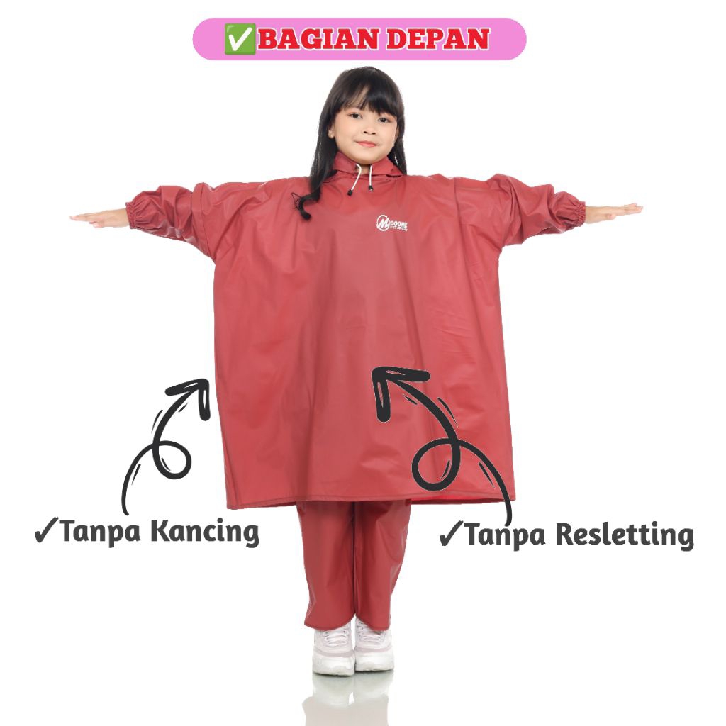 Jas Hujan Anak Usia 7 Tahun - 12 Tahun Jas Hujan Ponco + Celana Anak Anti Rembes By Moov Tbk