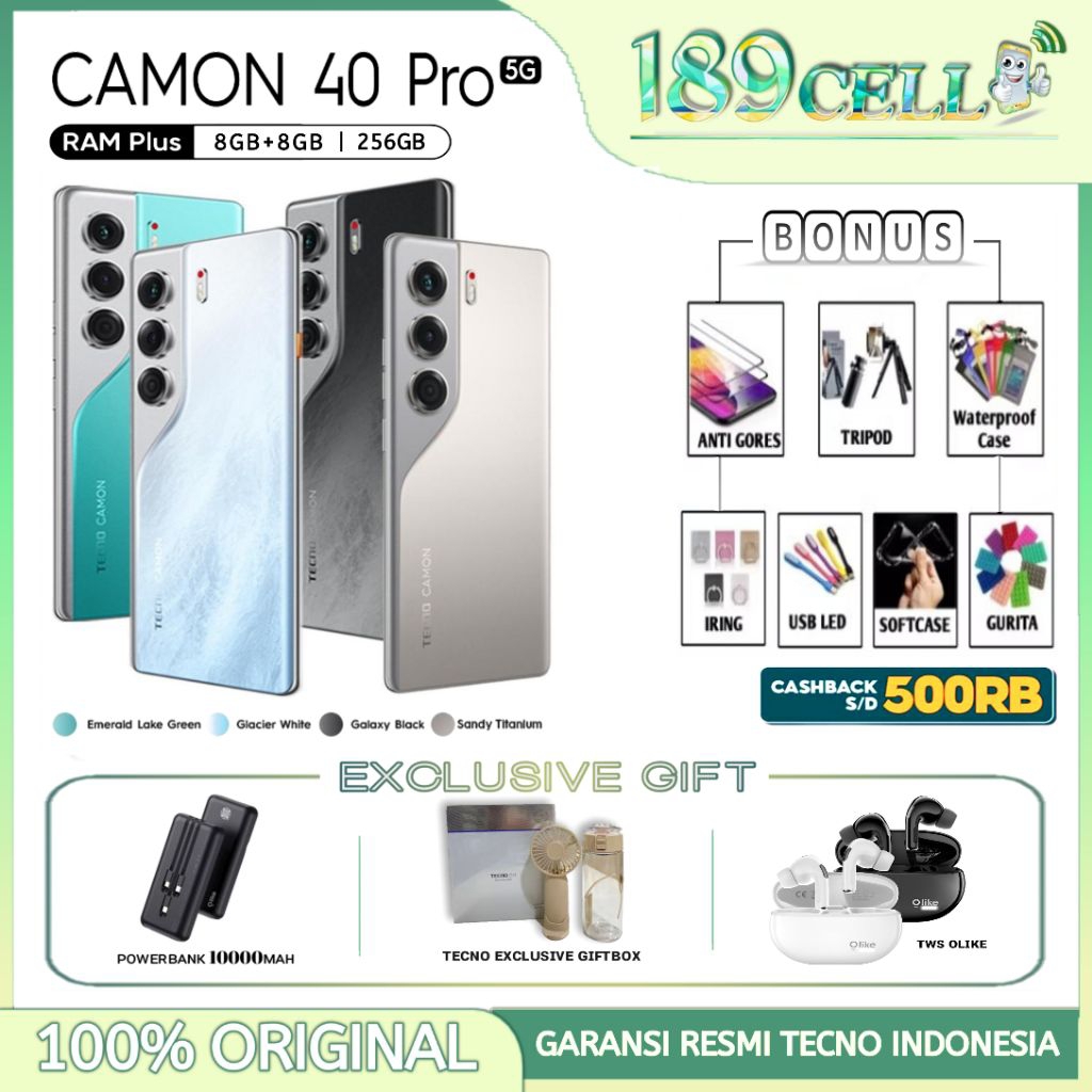 TECNO CAMON 40 PRO 5G NFC RAM 8/256GB | CAMON40 PRO 5G RAM 12/256GB | CAMON40PRO GARANSI RESMI TECNO