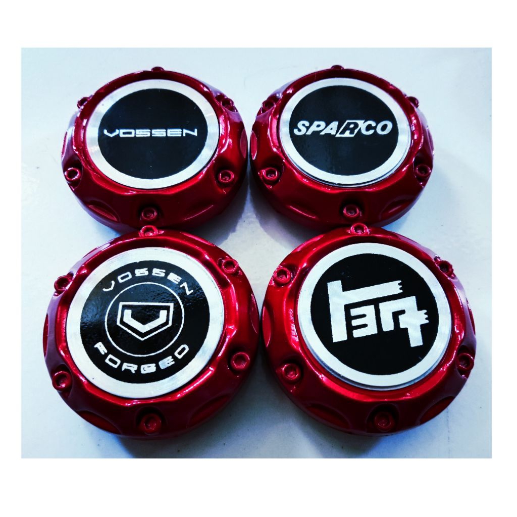 Dop center atau tutup as velg roda mobil logo REA,VOSSEN FORGEF,VOSSEN dan SPARCO. Variasi cembung m