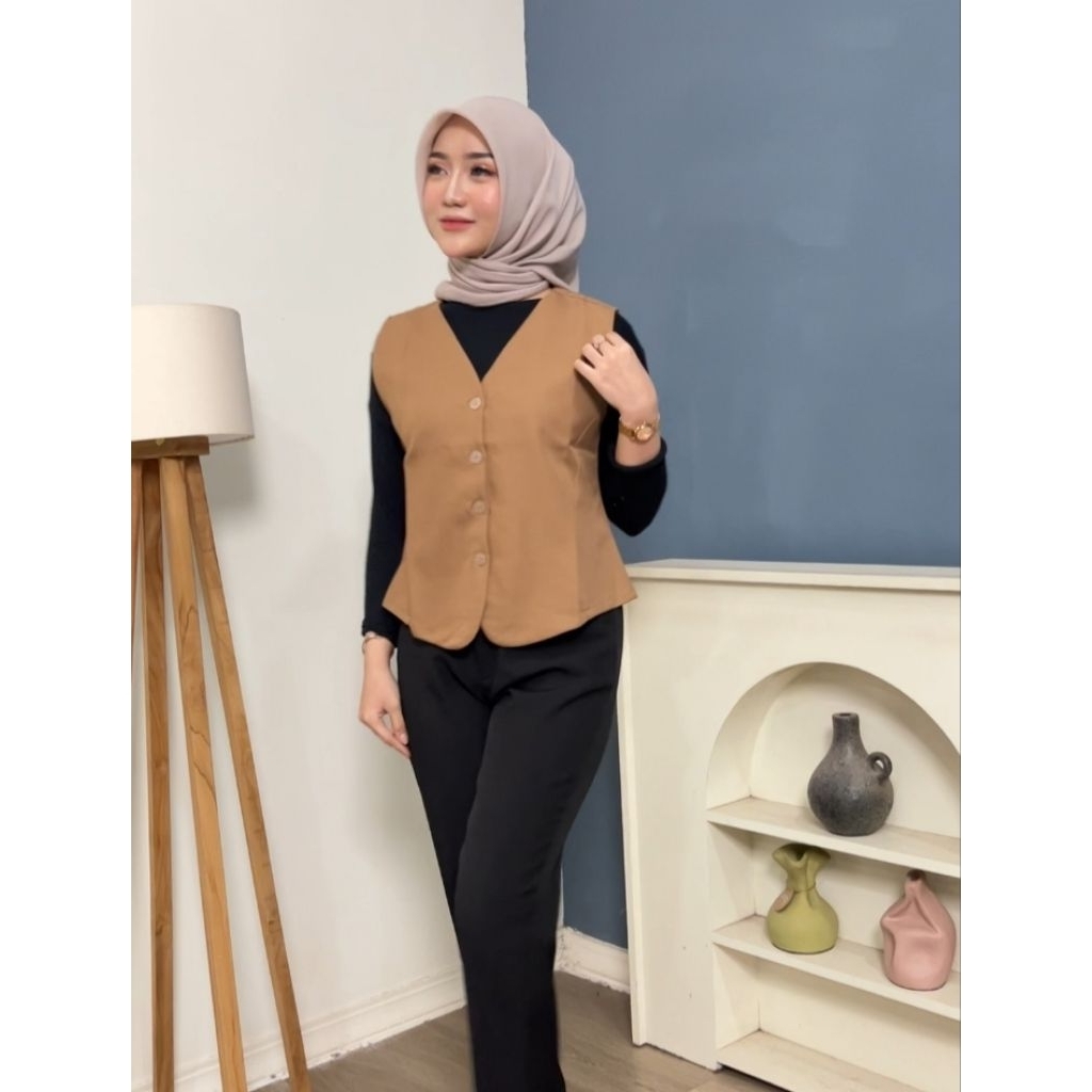 Vest Hitam Wanita Korean Style Rompi Tanpa Lengan Outer  Jas Premium Kekinian