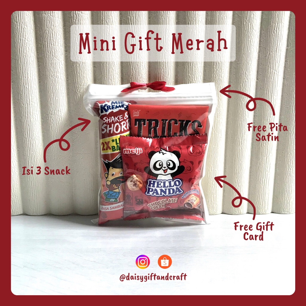 

Mini Gift Snack Merah | Hampers Mini | Paket Jajan Snack Kecil untuk Perayaan Ulangtahun, Afeksi UTS/UAS, Sempro/Sidang