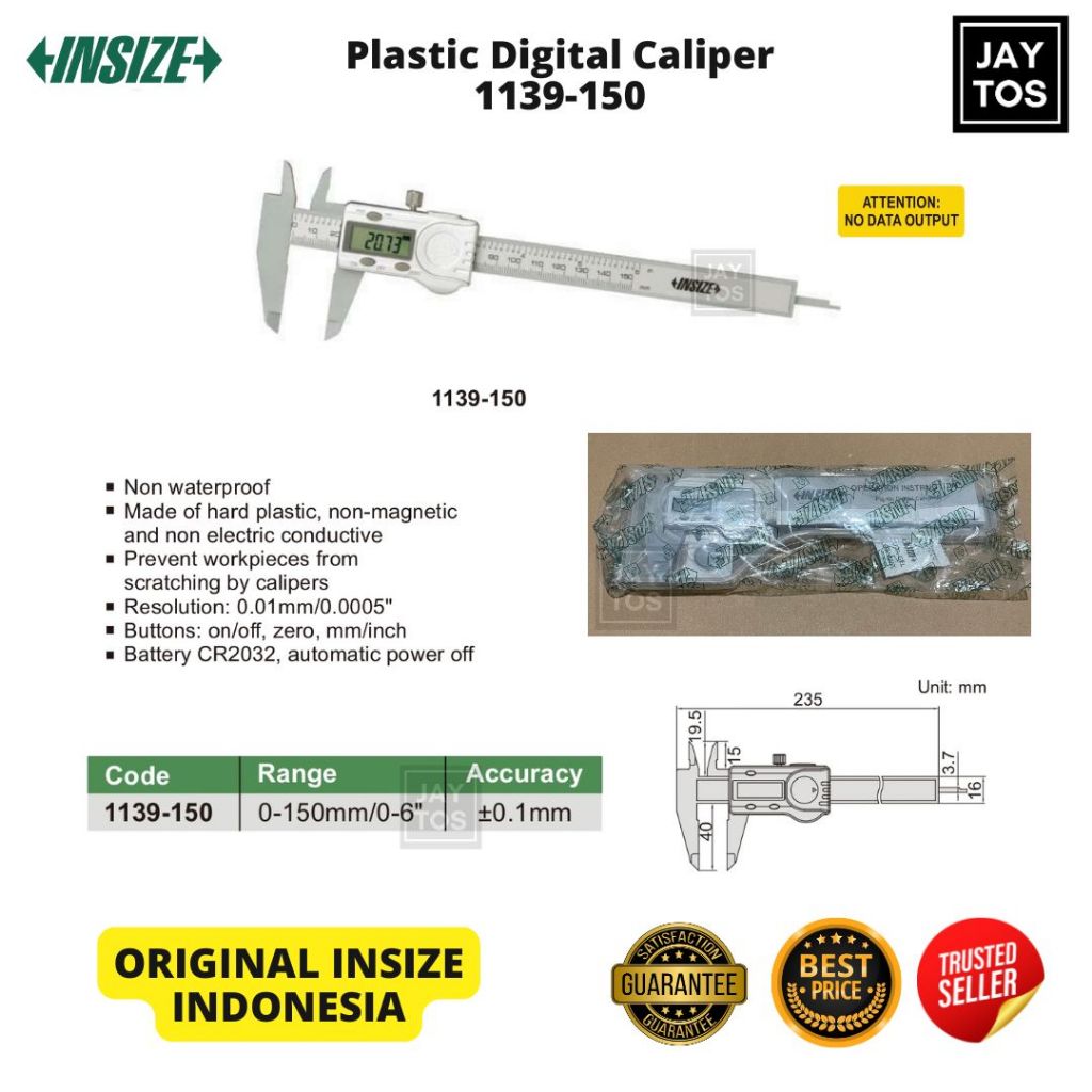 Insize 1139-150 Plastic Digital Caliper / Vernier Caliper Elektronik Non-Magnetik / Jangka Sorong Di