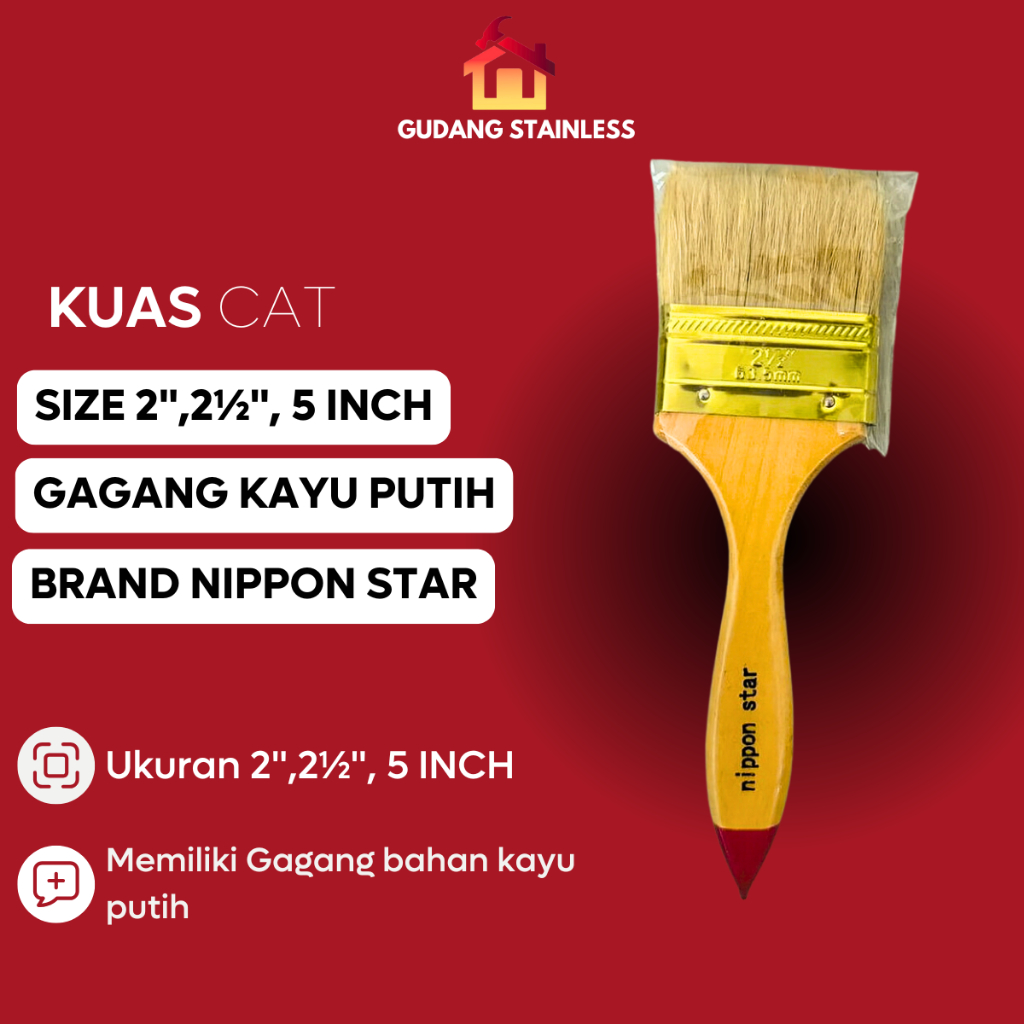 Kuas Cat Tembok Gagang Kayu Putih Nippon Star