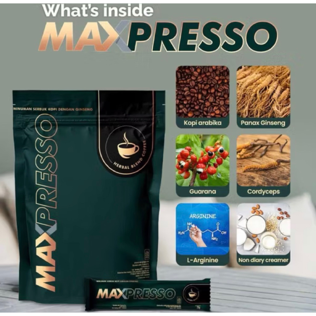 

Kopi Maxpresso HWI Original BPOM - HWI Maxpresso Coffee 5 Sachet Herbal Ginseng Stamina Pria