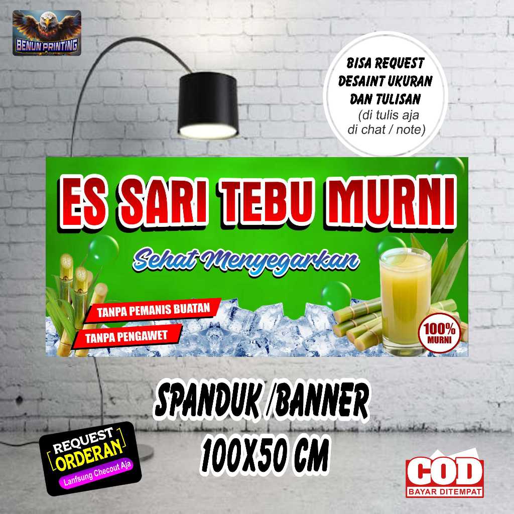 Spanduk Banner Es Sari Tebu Murni Custom Free Desain & Ukuran 100x50 Cm