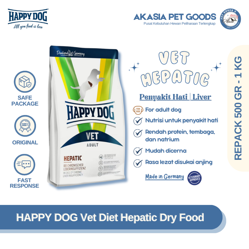 Happy Dog VET Diet Hepatic Dry Food Repack 1kg | Makanan Anjing Sakit Liver