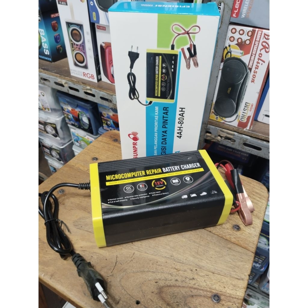 COD Cas Aki Battery Charger 12V7A SUNPRO Pengisi Daya Pintar Sunpro 4AH-80AH