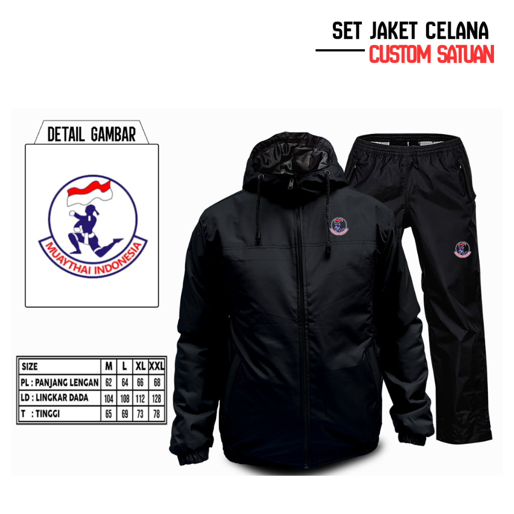 Celana Jaket Set Custom Olahraga Muaythai Oneset Parasut Atlit Setelan Olahraga Outdoor