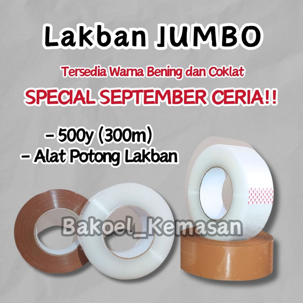 

LAKBAN JUMBO PROMO SPESIAL SEPTEMBER CERIA 45x500y Cokelat / Bening 500 Yard