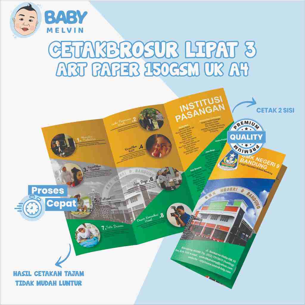 

Baby Melvin Cetak Brosur Lipat 3 A4 (Trifold) | Custom Desain | Full Color & Kualitas Tinggi