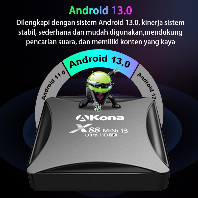 CUCI GUDANG AKONA ANDROID TV BOX 8K UHD ANDROID 13 OS SET TOP BOX STB ANDROID TV RAM 4GB ROM 32GB
