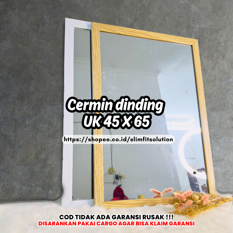 Cermin Dinding Aestehtic Tempel Kaca Kamar Mandi 45 x 65 CM Kotak Persegi Minimalis Murah Frame Kayu