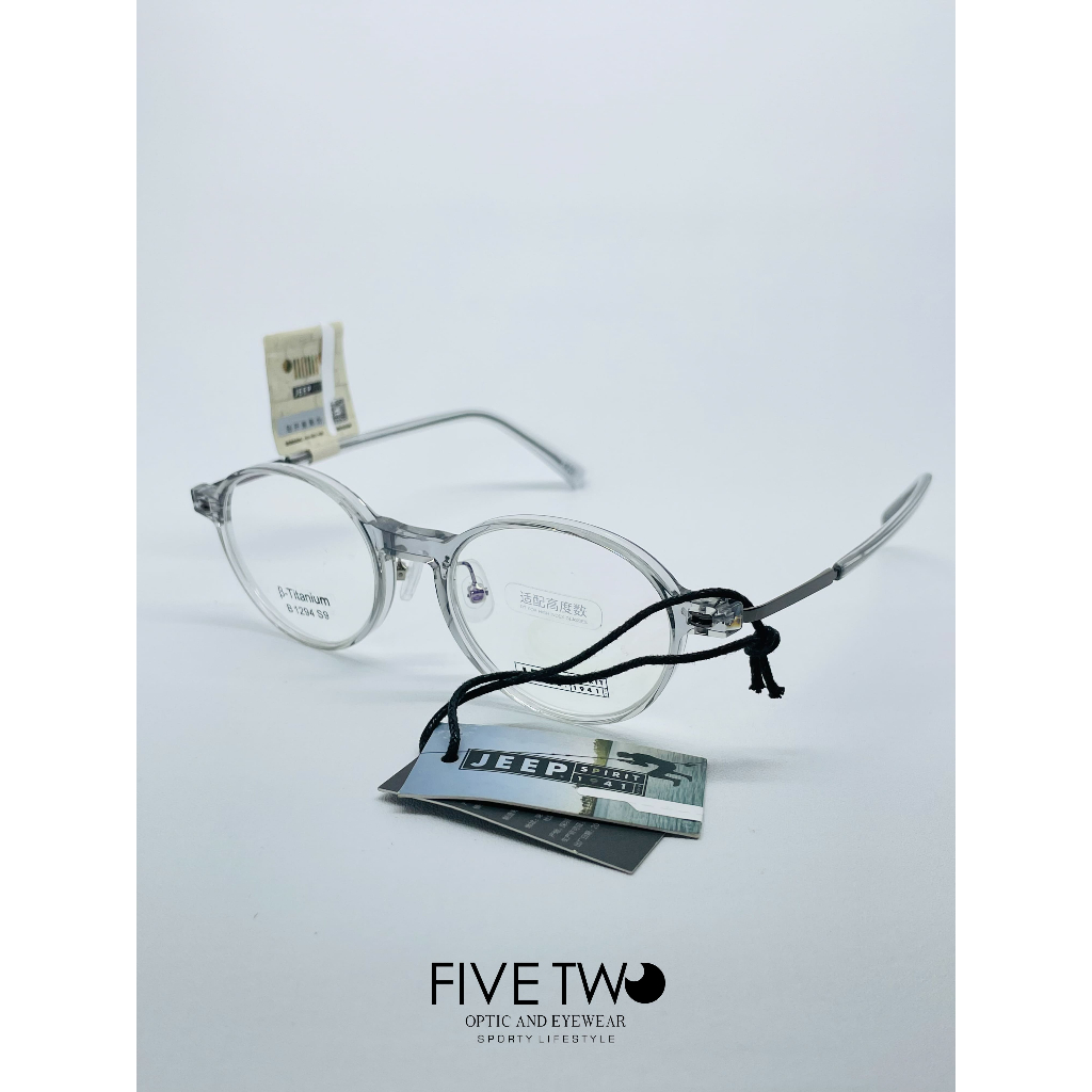 JEEP Spirit 1941 – Frame Kacamata Bulat Transparan Silver – Pria/Wanita – Minus/Plus/Blue Light