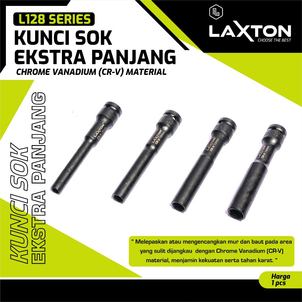 Laxton L128 series Kunci Sok Panjang CR-V 8mm 10mm 12mm 14mm Socket Wrench Ekstra Panjang Laxton