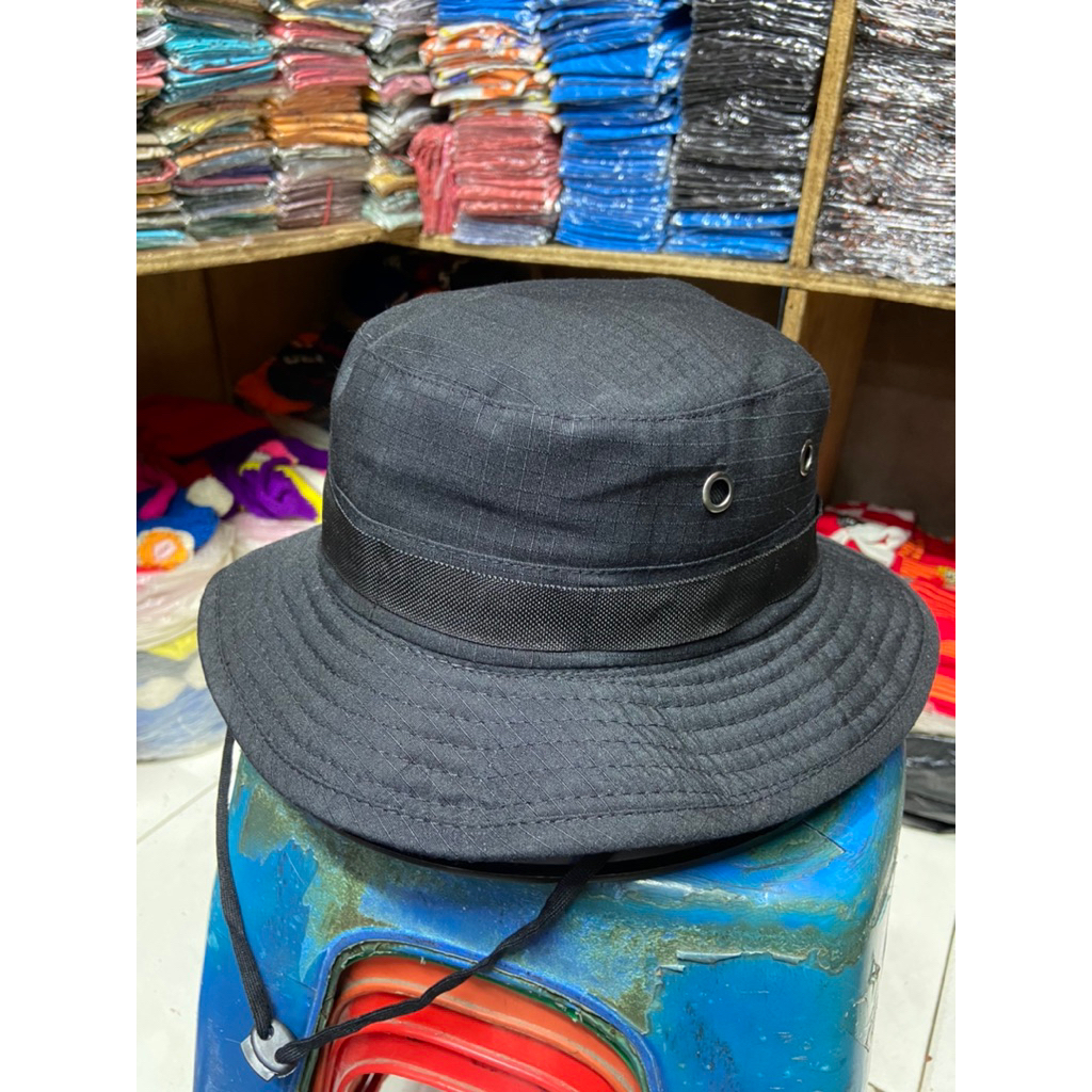 topi rimba tactical hitam polos full ripstop cotton caps velcro kawat outdoor lapangan