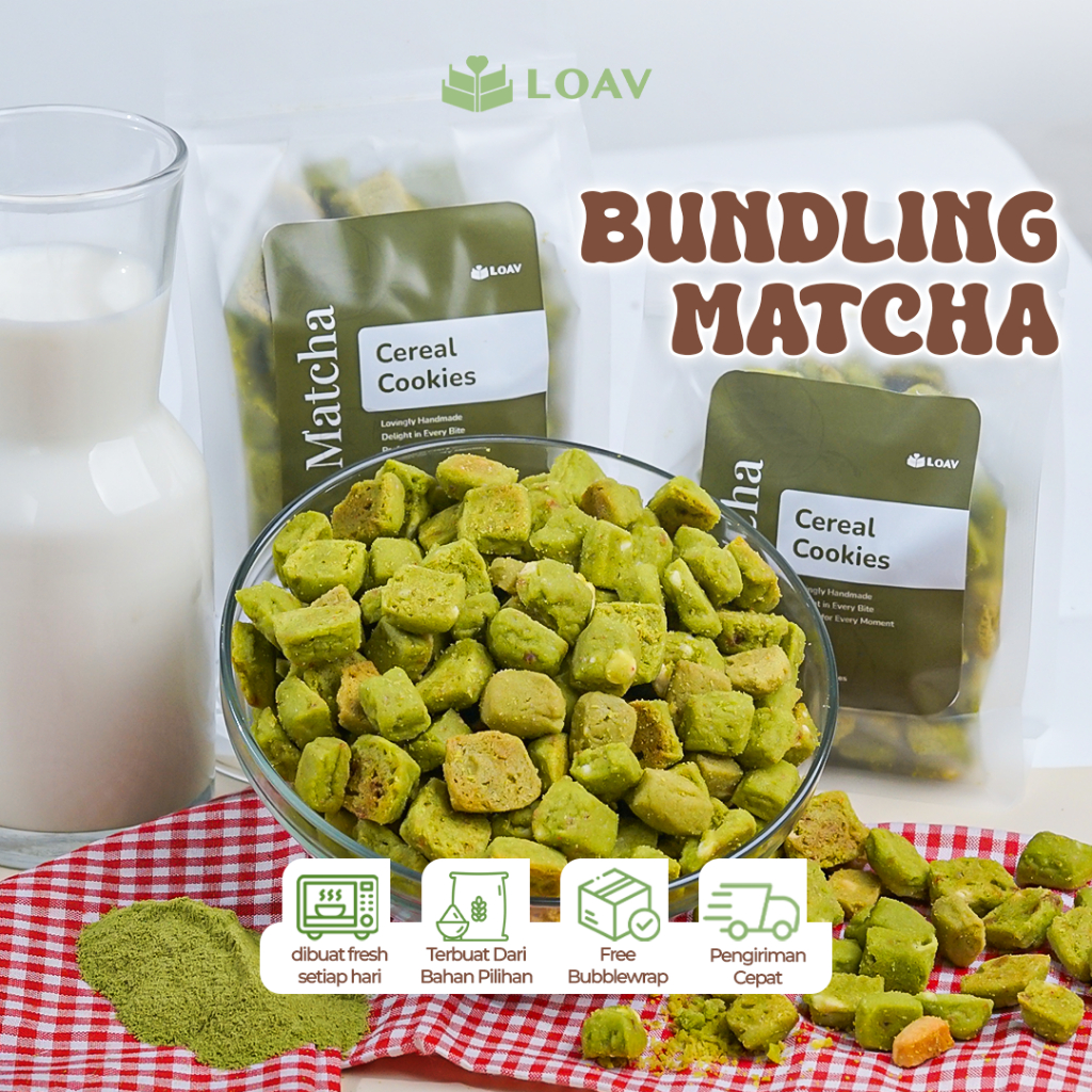 

[BUNDLING] ISI 2 Matcha Cereal Cookies Premium by LOAVBAKES - Cereal Cookies Cemilan Manis Cookies Chewy Cookies Bites Rasa Matcha