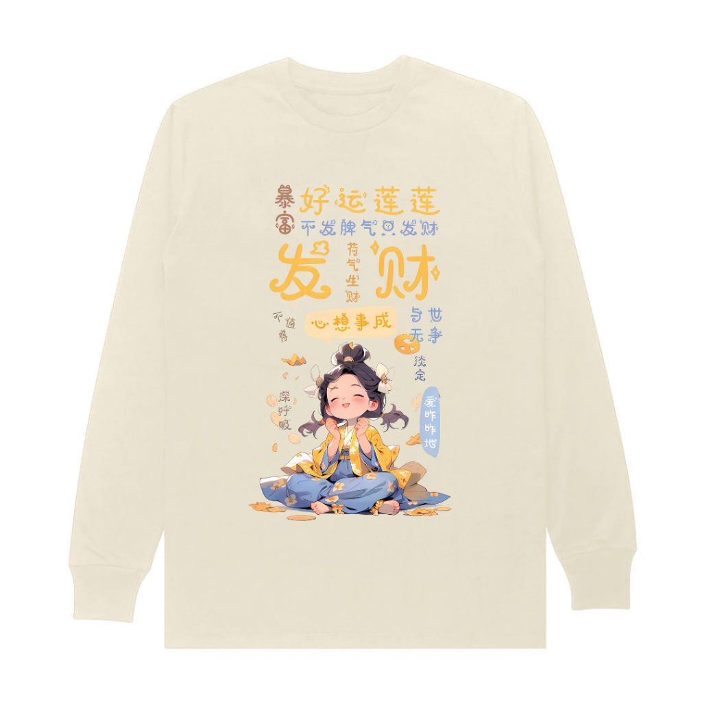 Baju wanita lengan panjang karet motiv anime wanita korea