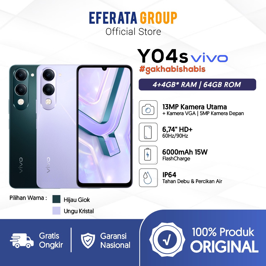 Handphone Vivo Y04S 4/64GB dan 4/128GB 4G