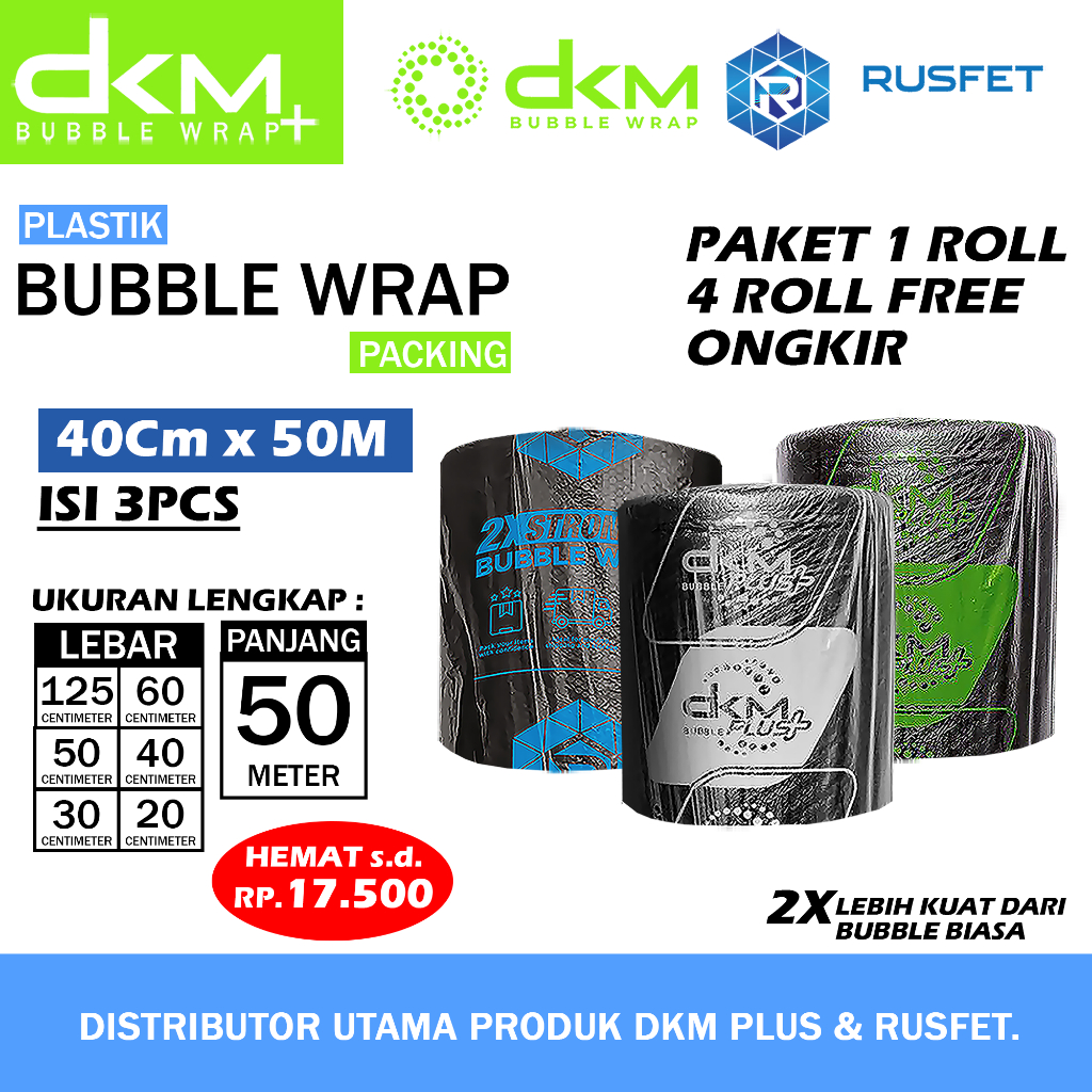 

Bubble Wrap DKM Plus Premium Quality Paket 1 Rol 40cm X 50m (Isi 3pcs) Termurah Plastik Bubblewrap Packing OlShop Roll