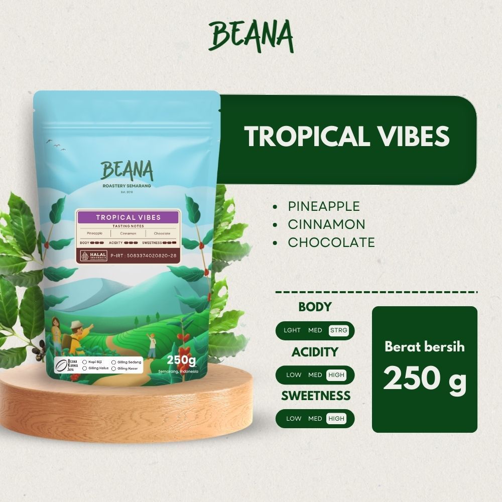 

Beana Roastery - Tropical Vibes Blend Coffee Roasted Beans | Blend Kopi Robusta Arabica 250gr Untuk Manual Brew/Espresso Based
