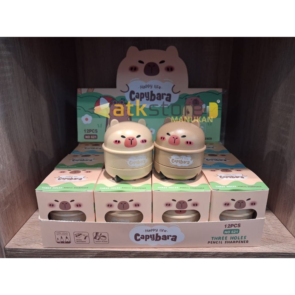 

Rautan Pensil Karakter Capybara Lucu | Sharpener 3 Lubang dengan Penampung Serpihan (1 Box isi 12 pcs)