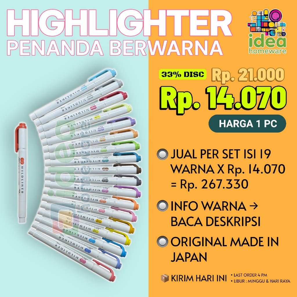 

HIGHLIGHTER PENANDA WARNA ZEBRA MILDLINER WKT7 WARNA PASTEL ORIGINAL JAPAN HARGA 1 PC