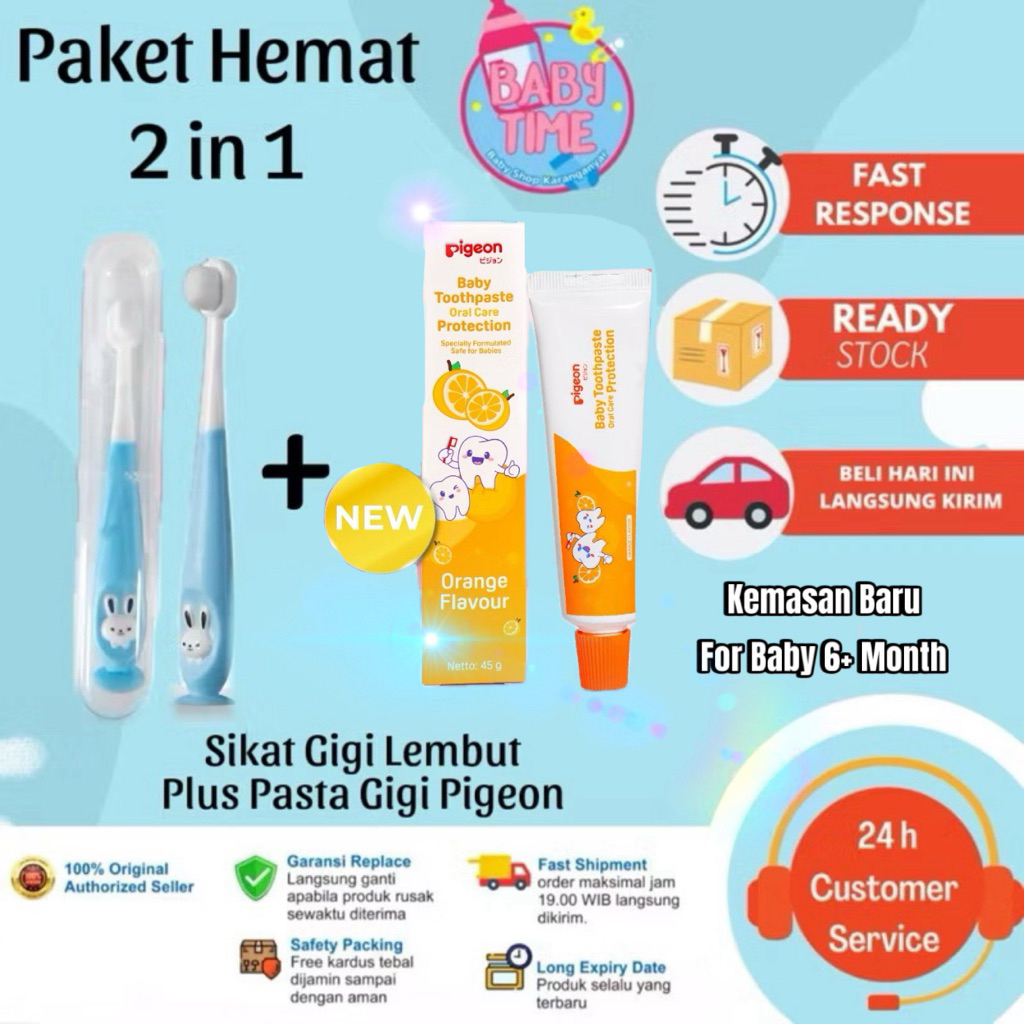Paket Sikat Pasta Gigi Pigeon Bayi dan Sikat Gigi Bulu Lembut 2in1