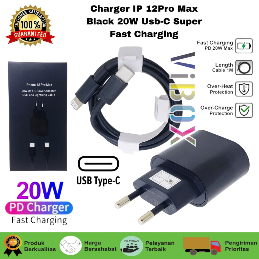 CHARGER VIBOX 20W ALL BLACK USB C TO LIGHTING CABLE CHARGER VIBOX BY.ROBOT STORE JKT