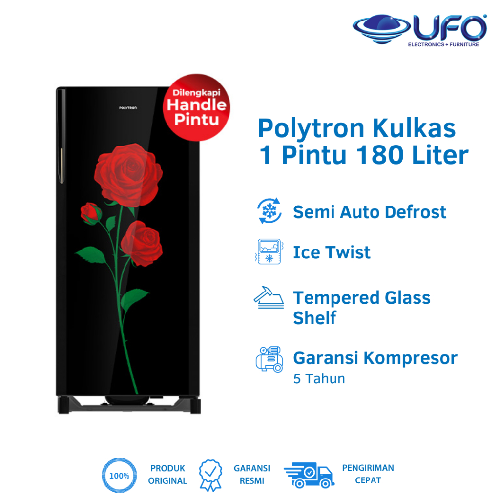 Polytron Kulkas 1 Pintu 180 Liter Jumbo Freezer PRA18DRX