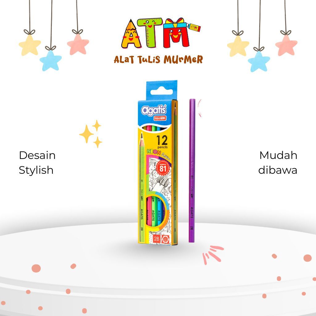 

pensil 2b/pinsil 2b/pensil AGATIS neopex hexagonal graphite pensil 2B warna neon