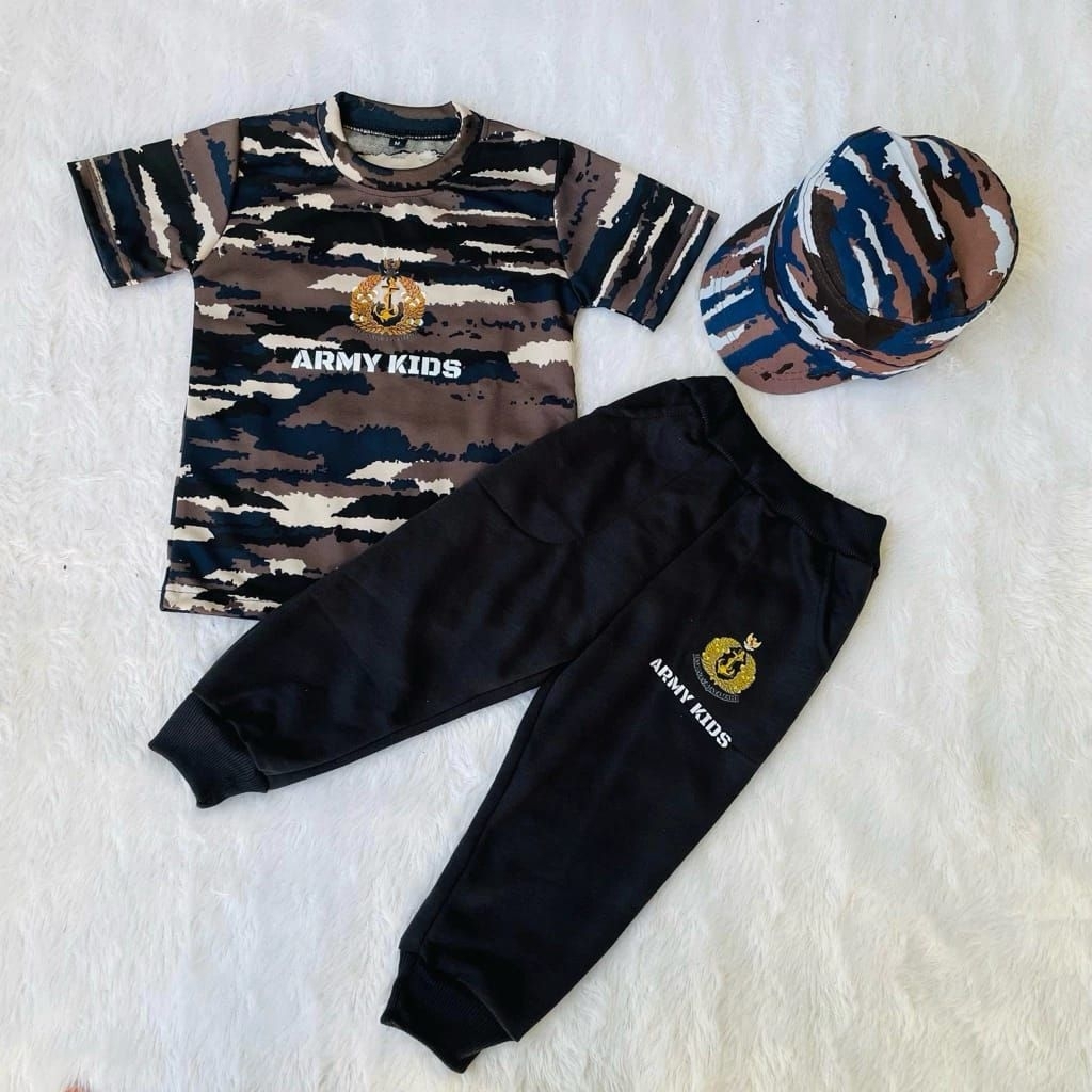 SETELAN KAOS TENTARA ANAK PANJANG FREE TOPI PET LORENG MALVINAS || BAJU ANAK LORENG TENTARA || TOPI 