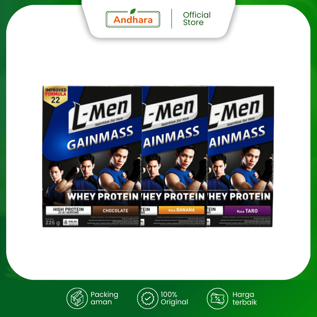 

L-Men Gainmass 225gr - Susu Tinggi protein (22g/ saji) dengan Whey Protein & BCAA