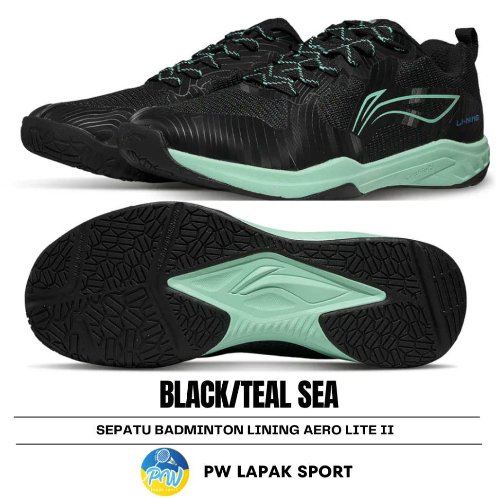 Sepatu Badminton LINING Aero Lite II Black Teal Sea