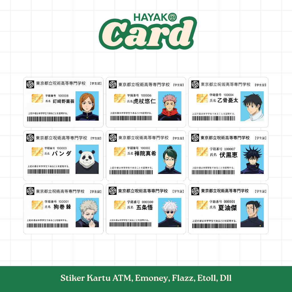 

Skin Kartu | Jujutsu Kaisen | Stiker Estetik Tahan Air Premium (Full Cover Chip/No Chip)