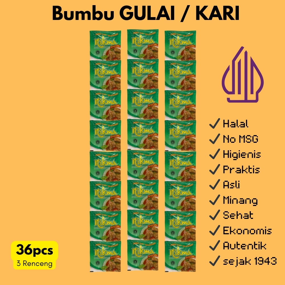 

Bumbu Gulai Kari NIKMA Isi 36 Sachet Halal Praktis Tradisional Asli Minang Padang