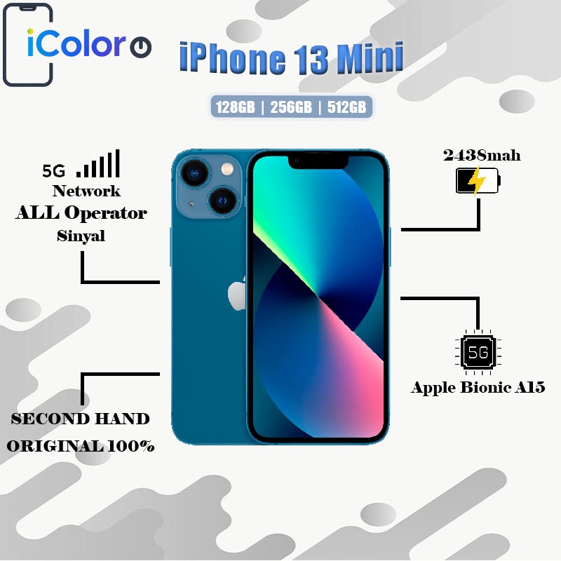 iPhone 13 Mini 128GB/256GB/512GB Second BEKAS ORIGINAL 100% MULUS NORMAL FULLSET Kondisi Perfect